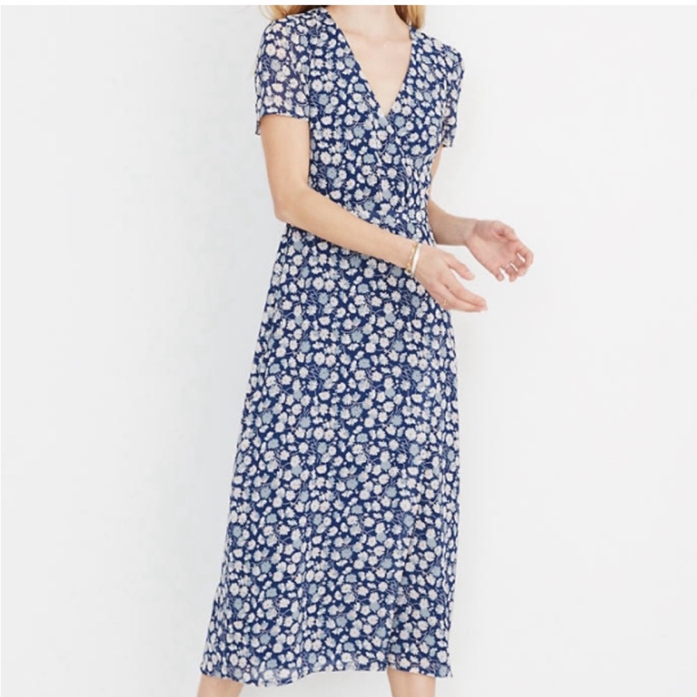 Madewell Navy Blue Floral Midi Dress
